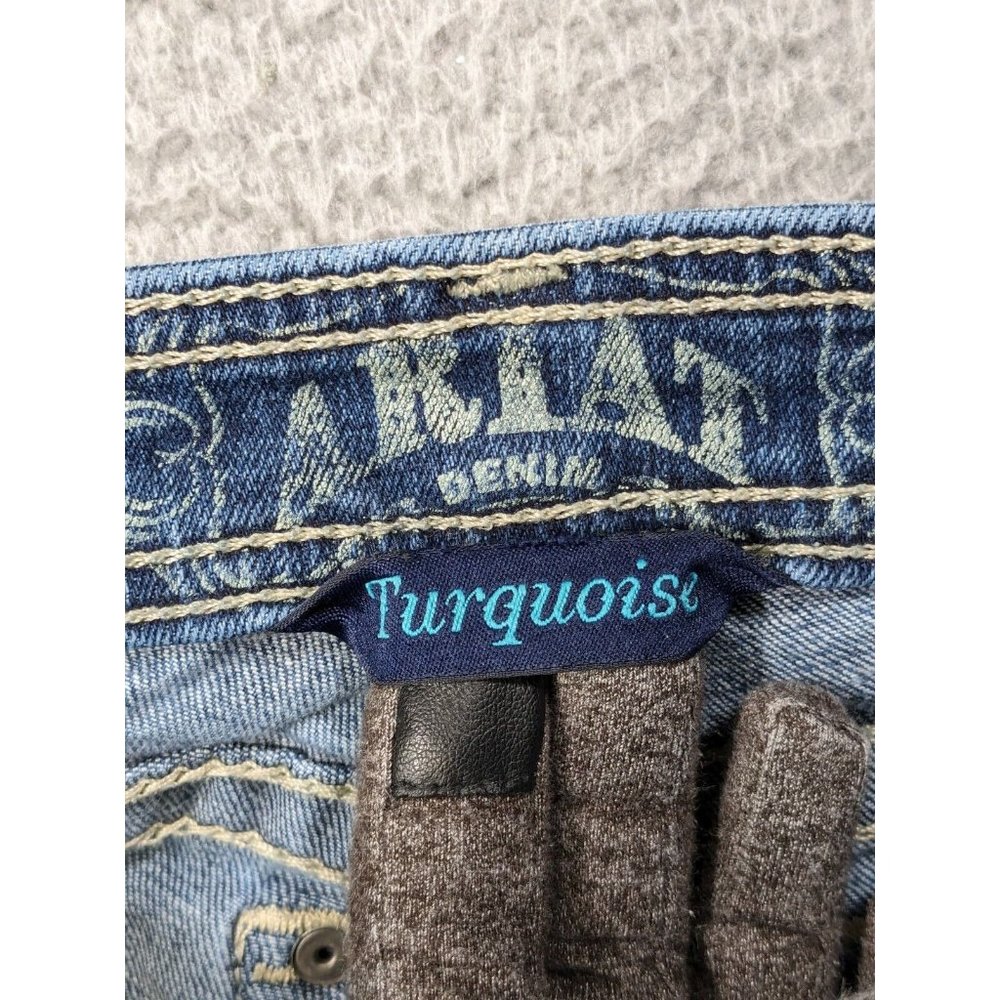 Ariat Jeans Womens 28 Turquoise Whipstitch Boot Flap Pockets Western Blue - Picture 3 of 16